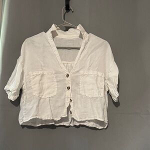 White Button-Up Cropped Blouse